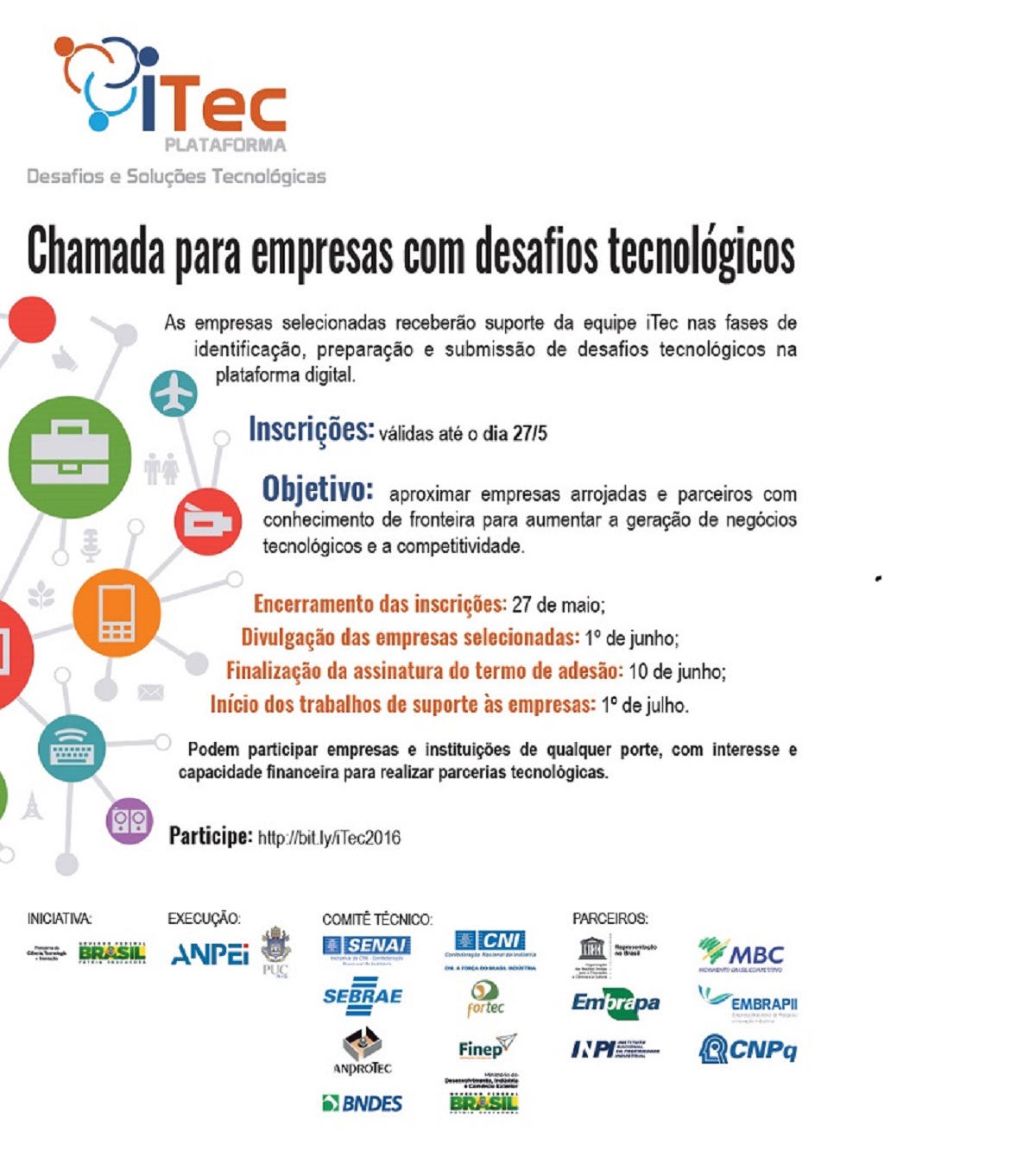 Chamada do Programa iTec 2016 está aberta até 27 de maio